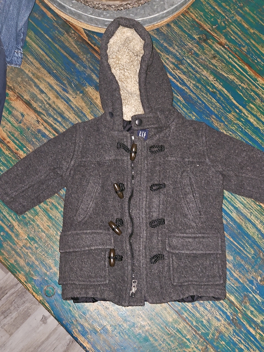 GAP Baby Black Quilted Coat with Cream Sherpa Trim